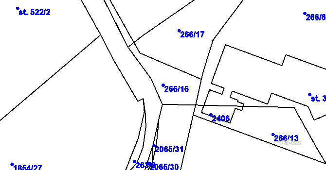 Parcela st. 266/16 v KÚ Slaný, Katastrální mapa