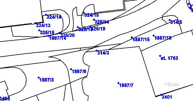 Parcela st. 314/3 v KÚ Slaný, Katastrální mapa
