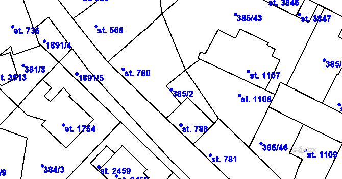 Parcela st. 385/2 v KÚ Slaný, Katastrální mapa