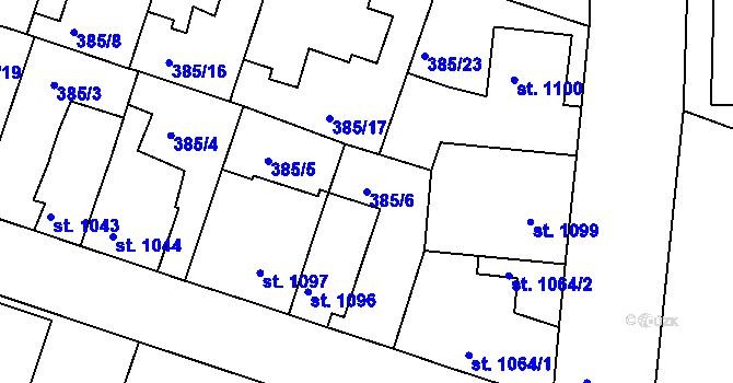 Parcela st. 385/6 v KÚ Slaný, Katastrální mapa