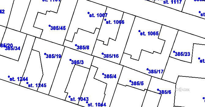 Parcela st. 385/16 v KÚ Slaný, Katastrální mapa