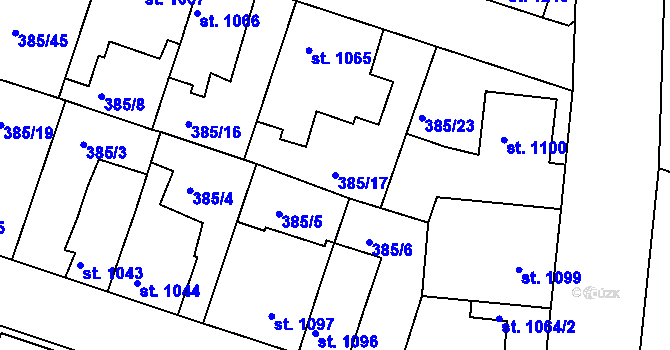 Parcela st. 385/17 v KÚ Slaný, Katastrální mapa