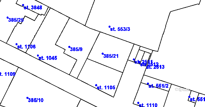 Parcela st. 385/21 v KÚ Slaný, Katastrální mapa