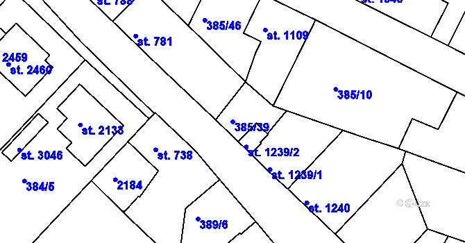 Parcela st. 385/39 v KÚ Slaný, Katastrální mapa