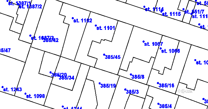 Parcela st. 385/45 v KÚ Slaný, Katastrální mapa