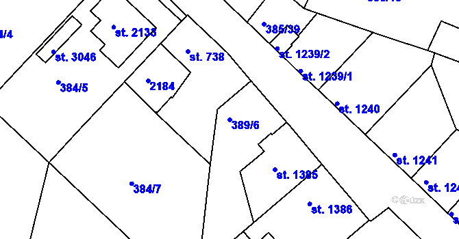 Parcela st. 389/6 v KÚ Slaný, Katastrální mapa