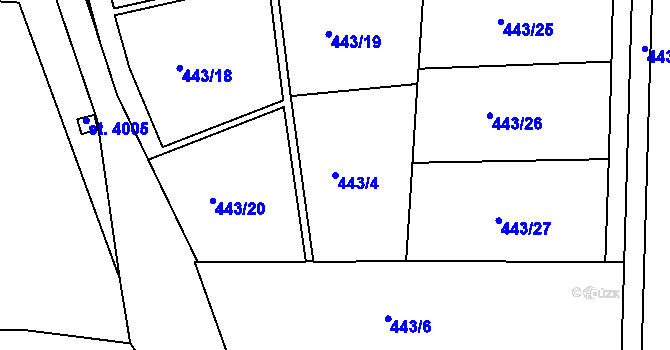 Parcela st. 443/4 v KÚ Slaný, Katastrální mapa