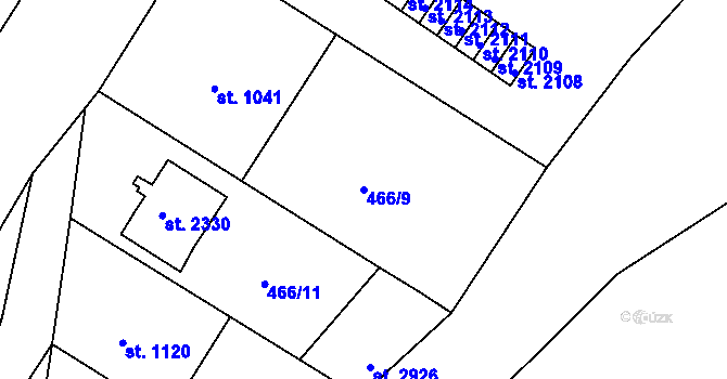 Parcela st. 466/9 v KÚ Slaný, Katastrální mapa