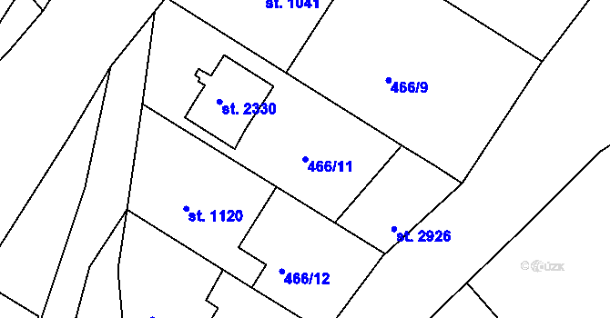 Parcela st. 466/11 v KÚ Slaný, Katastrální mapa