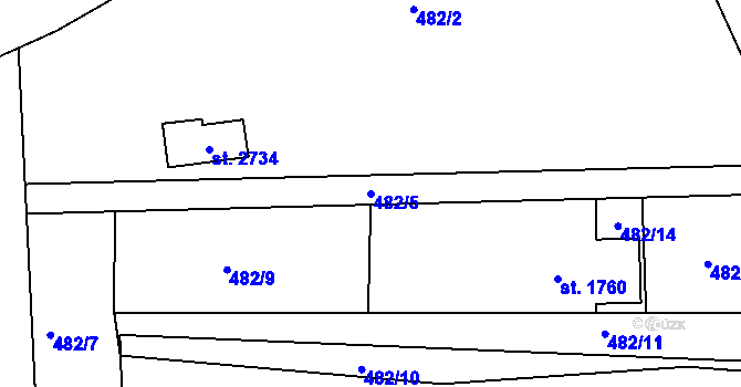 Parcela st. 482/5 v KÚ Slaný, Katastrální mapa