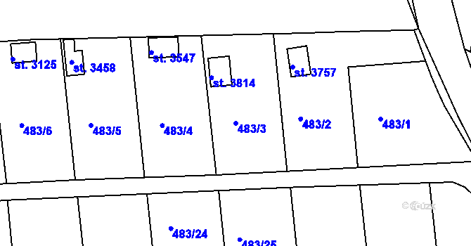 Parcela st. 483/3 v KÚ Slaný, Katastrální mapa