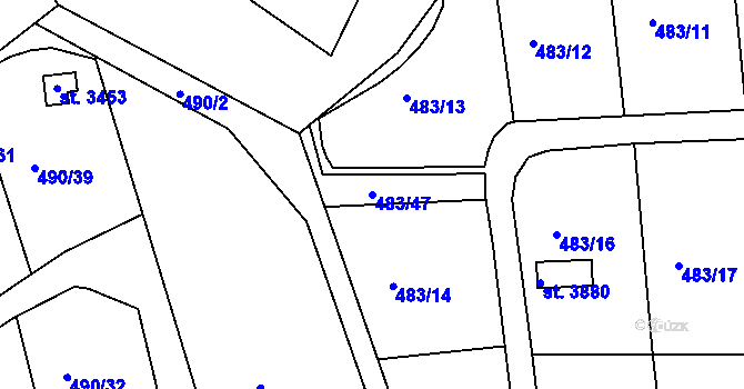 Parcela st. 483/47 v KÚ Slaný, Katastrální mapa