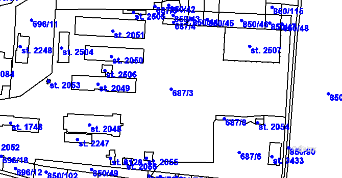 Parcela st. 687/3 v KÚ Slaný, Katastrální mapa