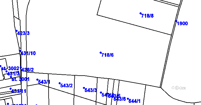 Parcela st. 718/6 v KÚ Slaný, Katastrální mapa