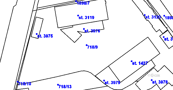 Parcela st. 718/9 v KÚ Slaný, Katastrální mapa