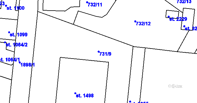 Parcela st. 731/9 v KÚ Slaný, Katastrální mapa
