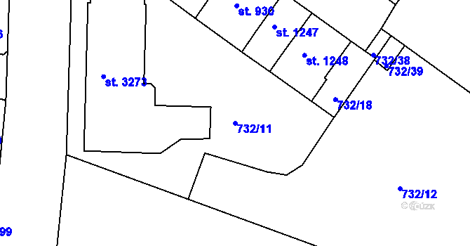 Parcela st. 732/11 v KÚ Slaný, Katastrální mapa