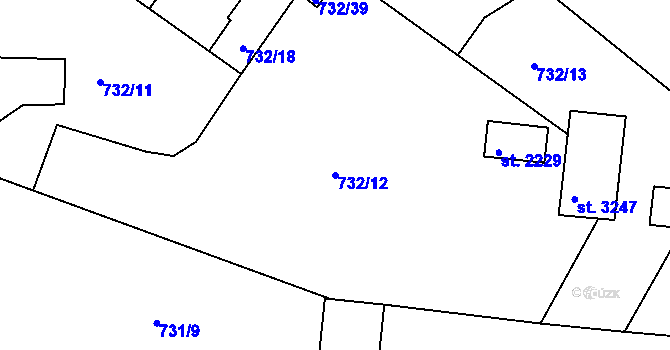 Parcela st. 732/12 v KÚ Slaný, Katastrální mapa