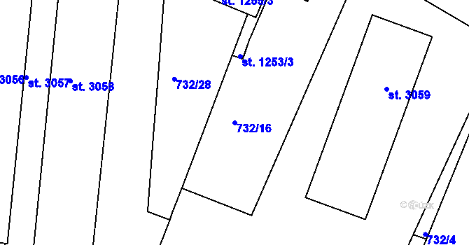 Parcela st. 732/16 v KÚ Slaný, Katastrální mapa