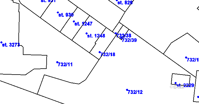 Parcela st. 732/18 v KÚ Slaný, Katastrální mapa