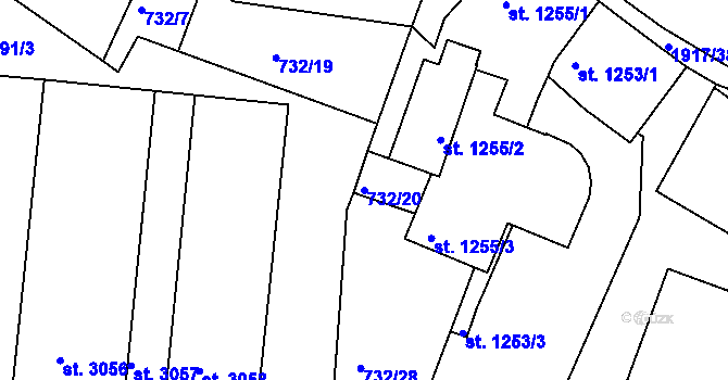 Parcela st. 732/20 v KÚ Slaný, Katastrální mapa