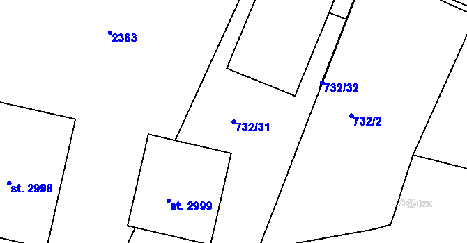 Parcela st. 732/31 v KÚ Slaný, Katastrální mapa