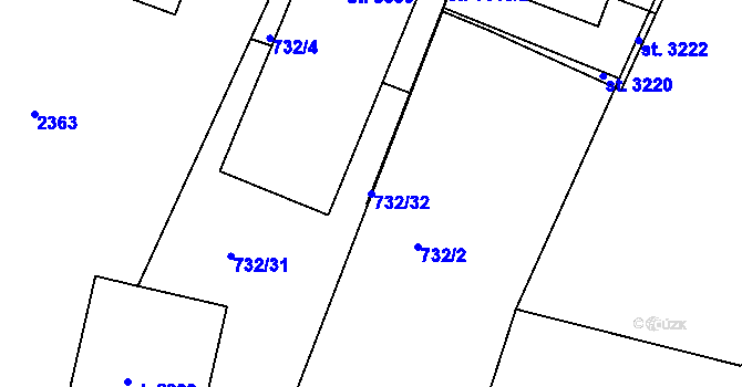 Parcela st. 732/32 v KÚ Slaný, Katastrální mapa