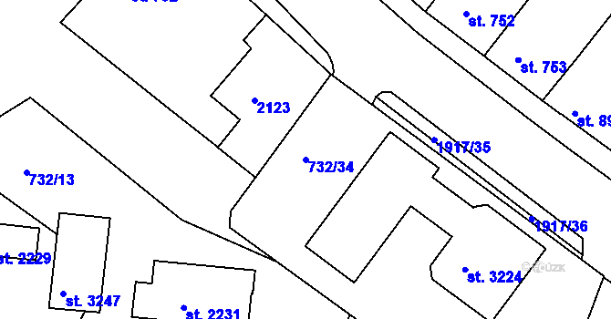 Parcela st. 732/34 v KÚ Slaný, Katastrální mapa