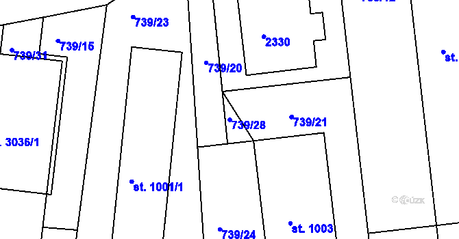 Parcela st. 739/28 v KÚ Slaný, Katastrální mapa