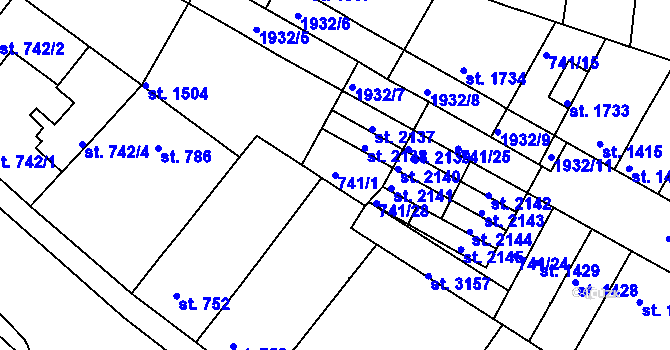 Parcela st. 741/1 v KÚ Slaný, Katastrální mapa