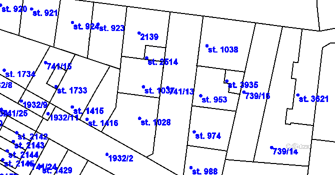Parcela st. 741/13 v KÚ Slaný, Katastrální mapa
