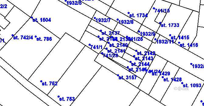 Parcela st. 741/28 v KÚ Slaný, Katastrální mapa