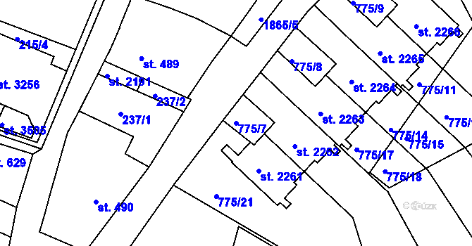 Parcela st. 775/7 v KÚ Slaný, Katastrální mapa