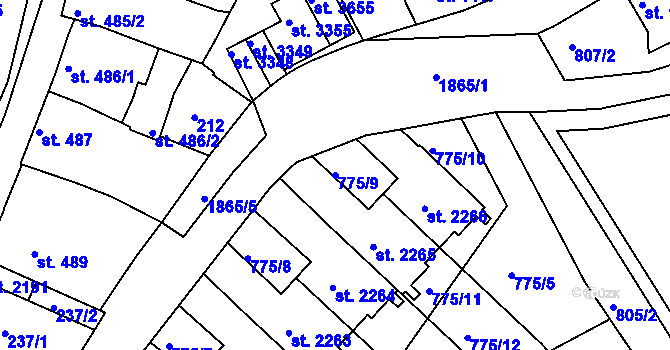 Parcela st. 775/9 v KÚ Slaný, Katastrální mapa
