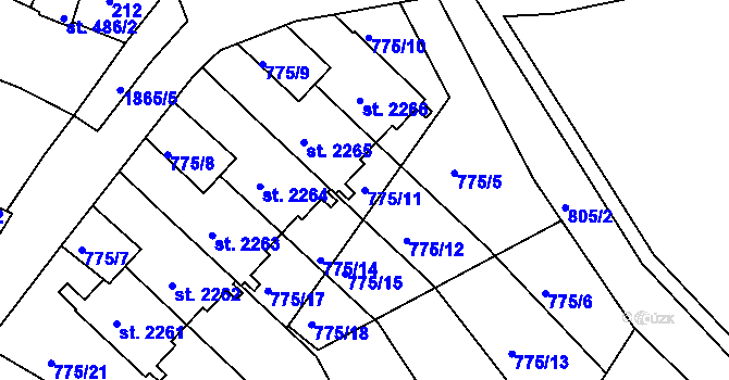 Parcela st. 775/11 v KÚ Slaný, Katastrální mapa
