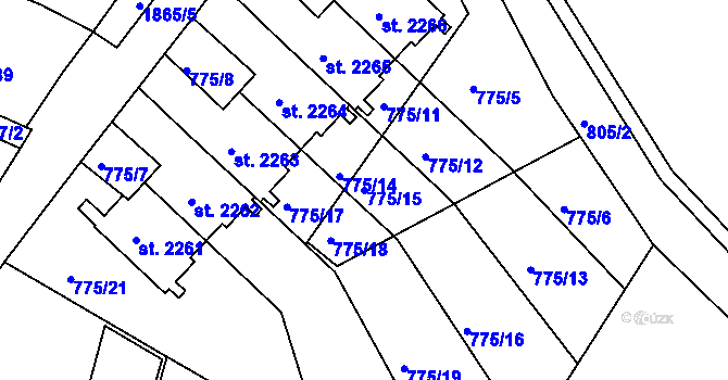 Parcela st. 775/15 v KÚ Slaný, Katastrální mapa