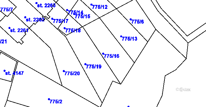 Parcela st. 775/16 v KÚ Slaný, Katastrální mapa