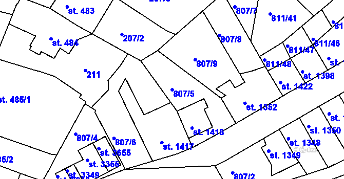 Parcela st. 807/5 v KÚ Slaný, Katastrální mapa