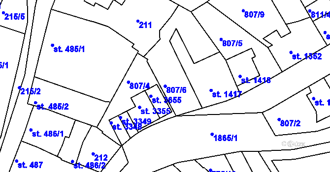 Parcela st. 807/6 v KÚ Slaný, Katastrální mapa