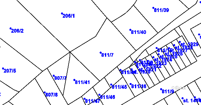 Parcela st. 811/7 v KÚ Slaný, Katastrální mapa