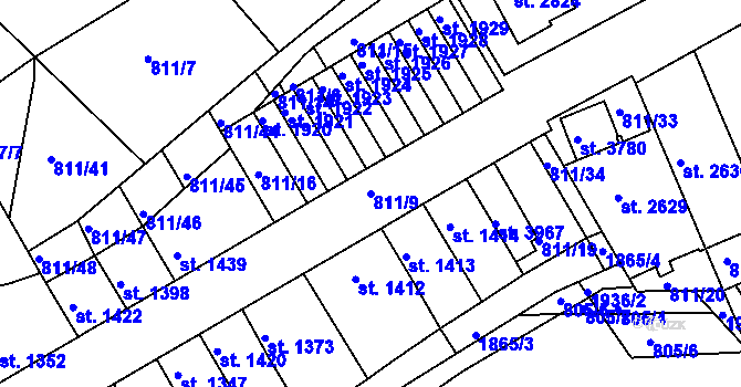 Parcela st. 811/9 v KÚ Slaný, Katastrální mapa