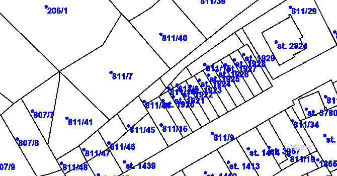 Parcela st. 811/14 v KÚ Slaný, Katastrální mapa