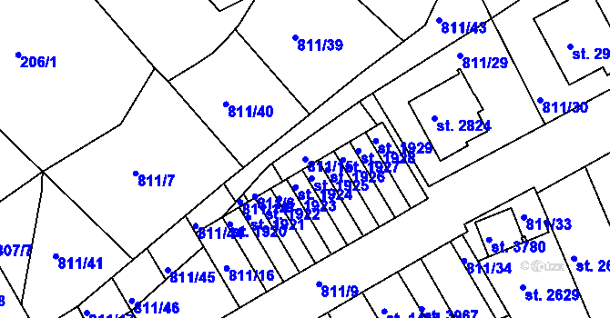 Parcela st. 811/15 v KÚ Slaný, Katastrální mapa