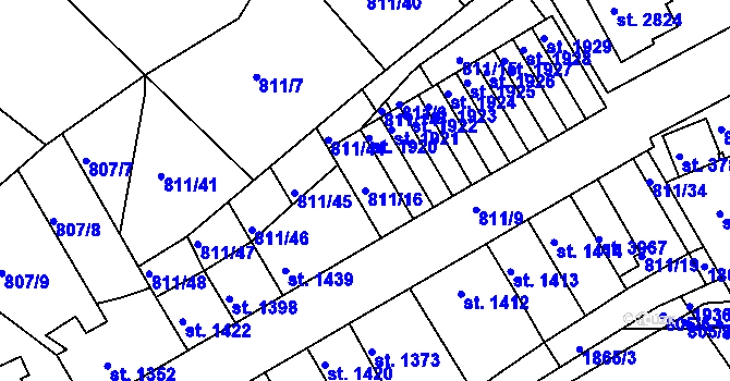 Parcela st. 811/16 v KÚ Slaný, Katastrální mapa