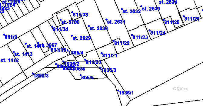 Parcela st. 811/21 v KÚ Slaný, Katastrální mapa