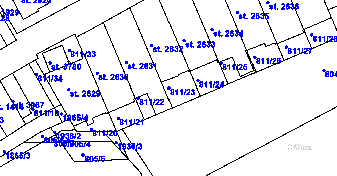 Parcela st. 811/23 v KÚ Slaný, Katastrální mapa