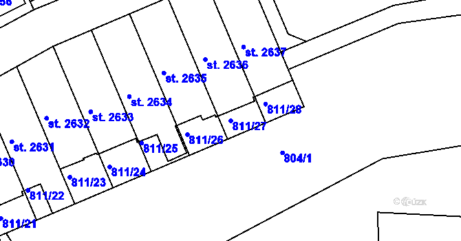 Parcela st. 811/27 v KÚ Slaný, Katastrální mapa