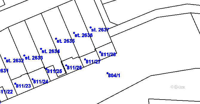 Parcela st. 811/28 v KÚ Slaný, Katastrální mapa