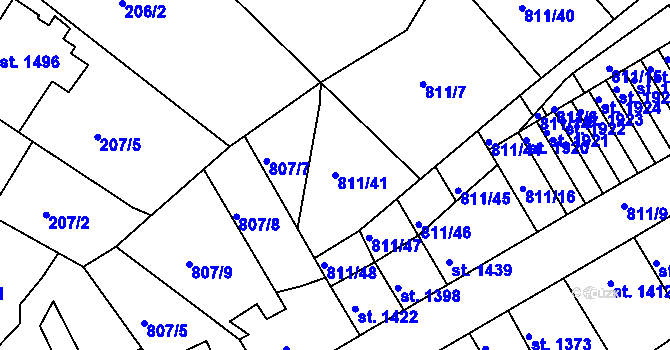 Parcela st. 811/41 v KÚ Slaný, Katastrální mapa