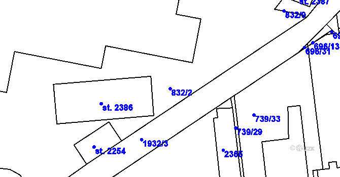 Parcela st. 832/2 v KÚ Slaný, Katastrální mapa